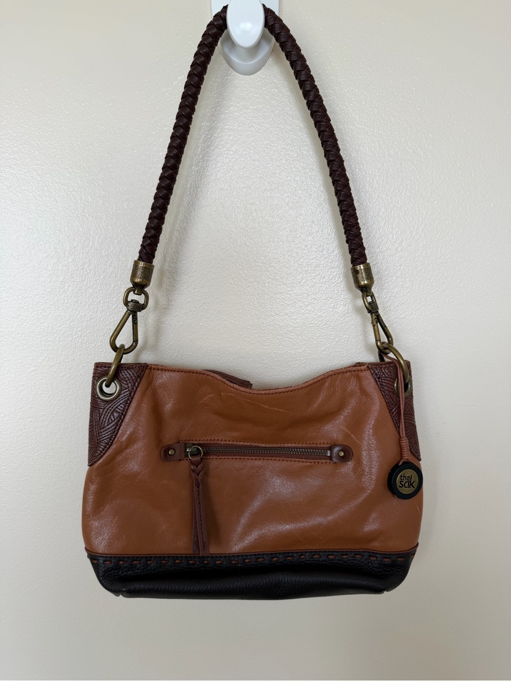 THE SAK Brown Patchwork Leather Woven Strap Shoulder Bag